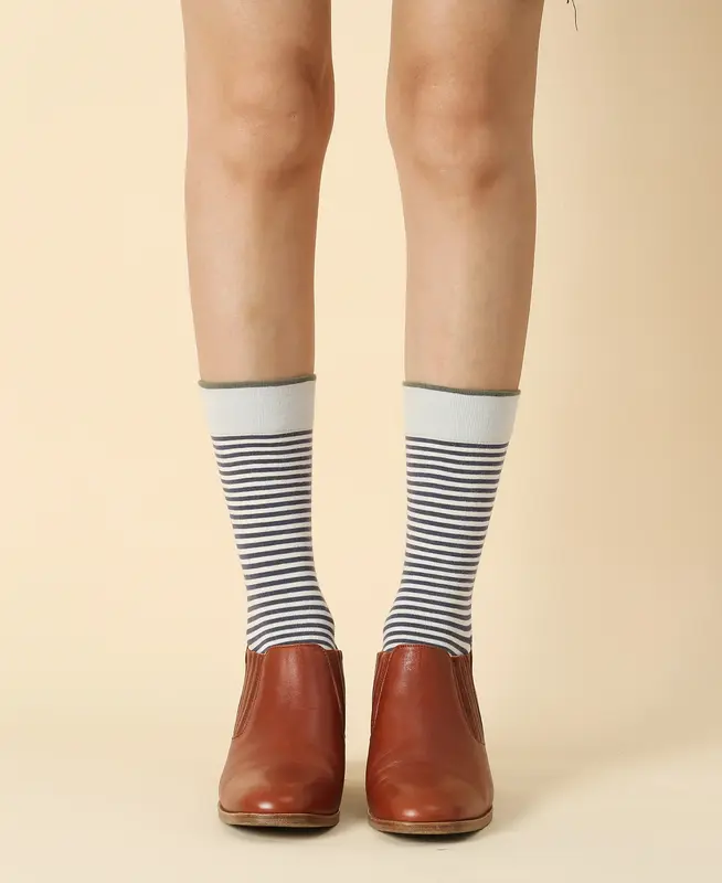 Women's Striped Navy Cotton Socks