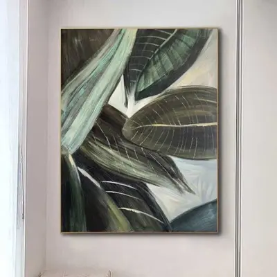 Abstract Green Paintings On Canvas Minimalist Leaves Original Plant Artwork Modern Texture Creative Wall Art for Living Room ...
