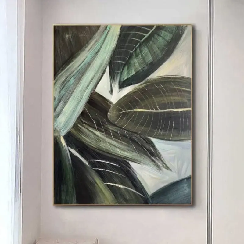 Abstract Green Paintings On Canvas Minimalist Leaves Original Plant Artwork Modern Texture Creative Wall Art for Living Room ...