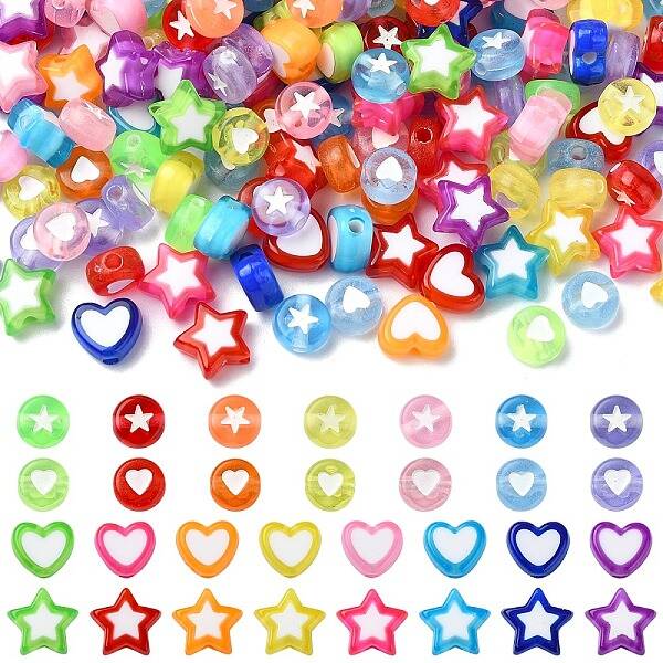 200Pcs 4 Styles Transparent Acrylic Beads