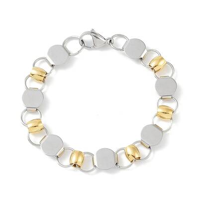 201 Stainless Steel Flat Round Link Chain Bracelets for Women Men