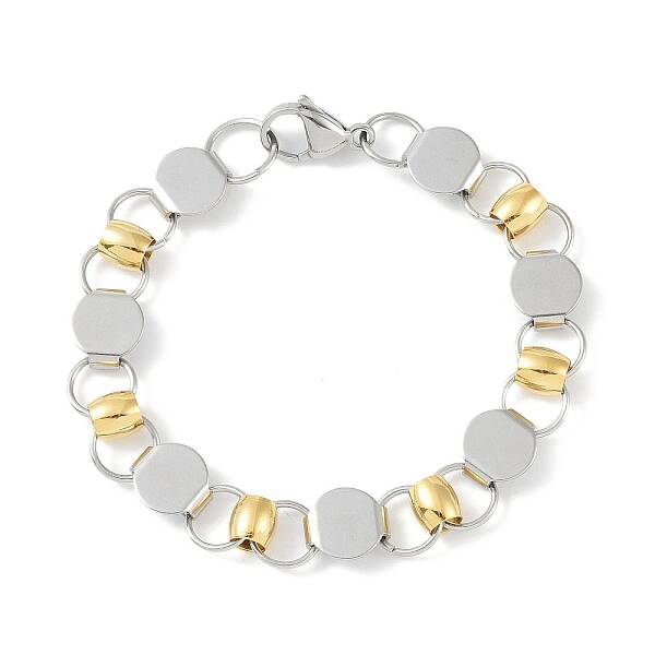 201 Stainless Steel Flat Round Link Chain Bracelets for Women Men