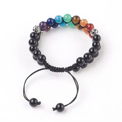 Chakra Natural Black Agate Braided Bead Bracelets
