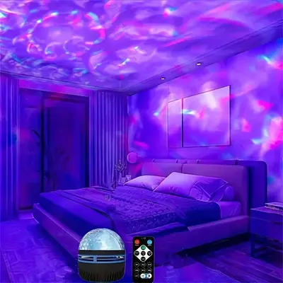 Multifunctional Water Ripple LED Night Light, USB Plug & Remote Control Projector, Desktop Decorative Atmosphere Light for Ho...