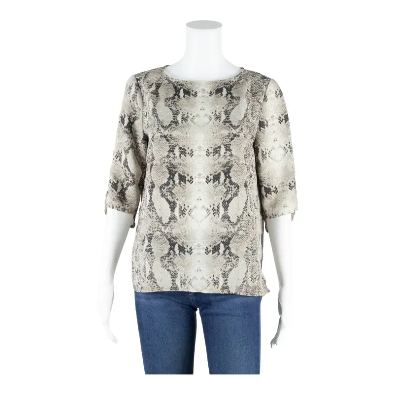 Snake Skin Blouse Grey 3/4 Sleeve Womens M