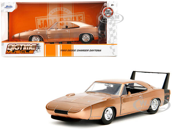 1969 Dodge Charger Daytona Bronze Metallic with Black Tail Stripe Bigtime Muscle Series 1/24 Diecast Model Car by Jada