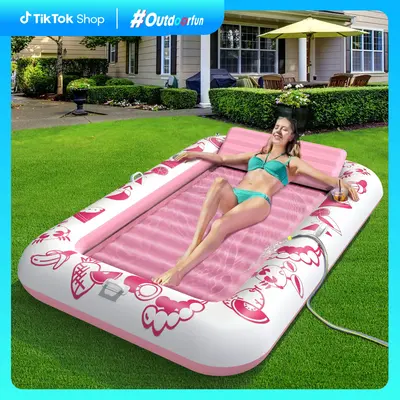 Viyawise Outdoorfun L/XL Inflatable Tanning Pool Lounge Float With Cup Holder, 70“X47”/85″ x 57″ More Large Sun Tan, ...