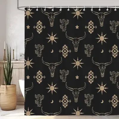 Cow Head Pattern Shower Curtain, 1 Count Waterproof Bathroom Decorative Curtain with 12pcs Hooks, Bathroom Decor Supplies for...