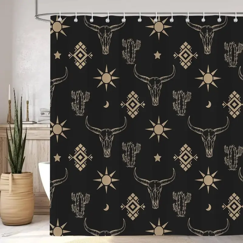 Cow Head Pattern Shower Curtain, 1 Count Waterproof Bathroom Decorative Curtain with 12pcs Hooks, Bathroom Decor Supplies for...