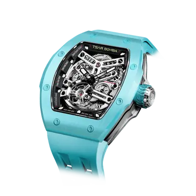 TSAR BOMBA Men's Automatic Watch | Lake Blue | Skeleton Mechanical Wristwatch | Stainless Steel Case | 5ATM Waterproof Luxury...