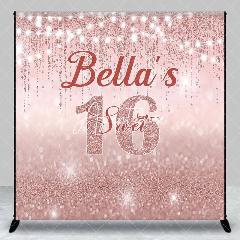 Aperturee Rose Gold Lighted Custom Name Sweet 16 Backdrop, 3X3FT(1X1M), 15 USD, custom birthday backdrops, DZAH0B764-O