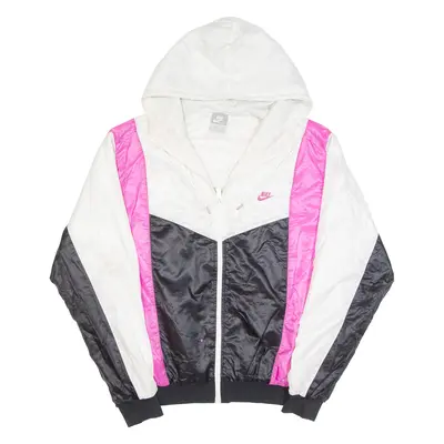 NIKE Womens Track Jacket Black Nylon Hooded Colourblock M