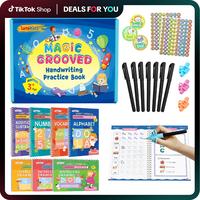 2025 New Magic Grooved Writing Practice Books, Reusable Grooved Handwriting Workbooks,LumiKidz Large Copybooks,Back To School...