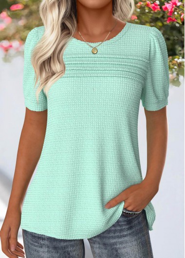 Modlily Mint Green Tuck Stitch Short Sleeve T Shirt - M