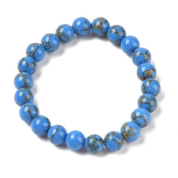 Synthetic Turquoise(Dyed) Round Beaded Stretch Bracelets