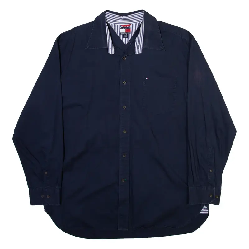 TOMMY HILFIGER Mens Plain Shirt Blue Long Sleeve XL