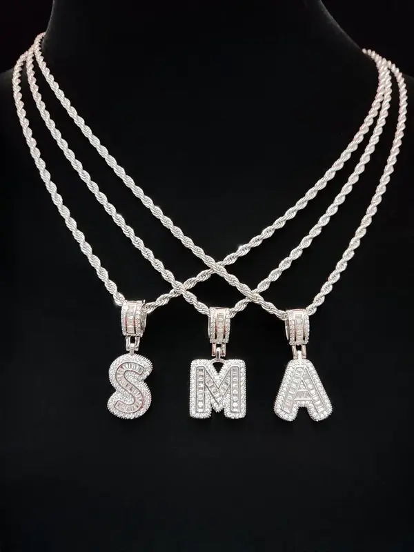 Artificial Zircon Letter Pendant & Chain Necklace, Fashion Jewelry for Party, Daily Clothing Decor, Trendy All-match & Exquis...