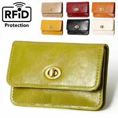 RFID Protection Hot Selling Short Women's Wallet Solid Color Simple Retro Lock Multi-Layer Card Holder Coin Purse Compact Siz...