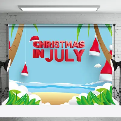Beach Santa Hat Summer Christmas In July Backdrop - Aperturee