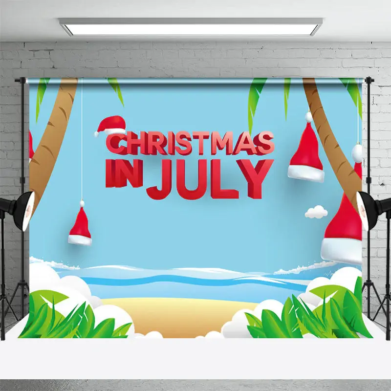 Beach Santa Hat Summer Christmas In July Backdrop - Aperturee