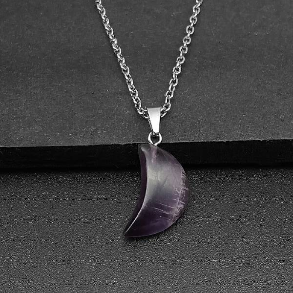 Moon Natural Amethyst Pendant Necklaces