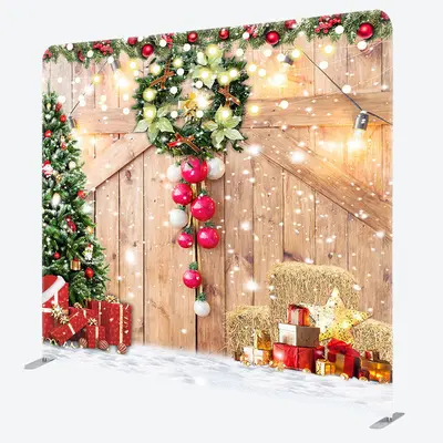 Aperturee Snowy Wood Barn Door Christmas Pillow Case Backdrop - Aperturee