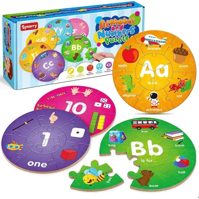 SYNARRY Wooden Number and Alphabet Puzzles for kids ages 4-8, ABC Learning for Toddlers Ages 4+, Preschool Activities Letter ...