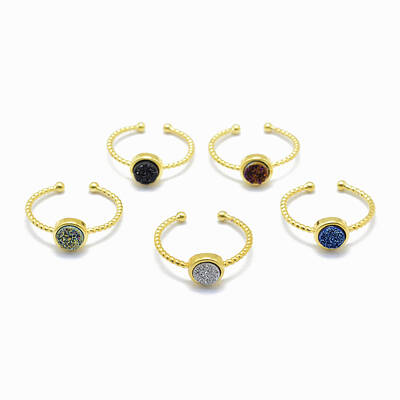 Electroplate Natural Druzy Agate Cuff Finger Rings