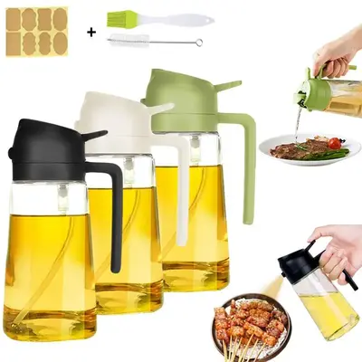 2 in 1 Olive Oil Dispenser & Sprayer, 2 Counts Oil Sprayer Bottle with Brush & Sticker, Oil Dispenser for Cooking Barbecue Di...