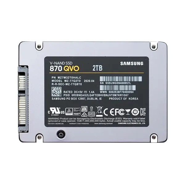 Samsung MZ-77Q2T0B/AM | 870 QVO Series 2TB 2.5-inch 6GB/s SATA 2GB Cache V-NAND 4bit MLC (QLC) Solid State Drive
