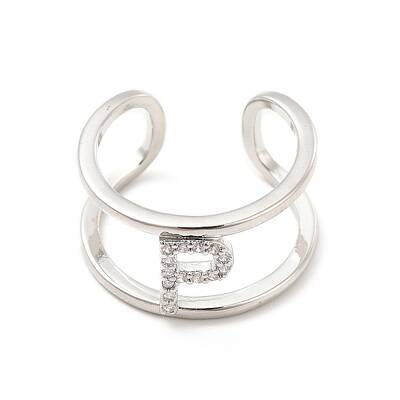 Clear Cubic Zirconia Initial Letter Open Cuff Ring