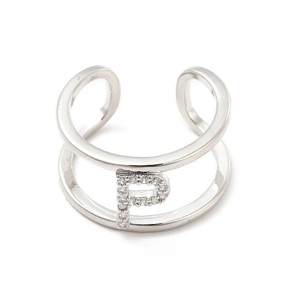 Clear Cubic Zirconia Initial Letter Open Cuff Ring