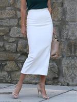 Women's Solid Color Skirt, Casual Zipper Back Midi Skirt for Daily Outdoor Wear, Ladies Bottoms for Summer, Formal Fashion Sk...
