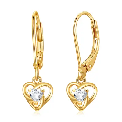 14K Gold Cubic Zirconia Celtic Knot & Heart Lever-back Earrings