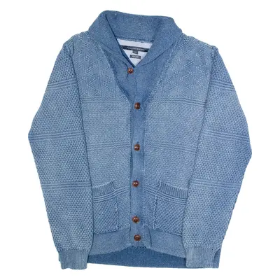 TOMMY HILFIGER Mens Cardigan Blue Button Neck Chunky Knit L