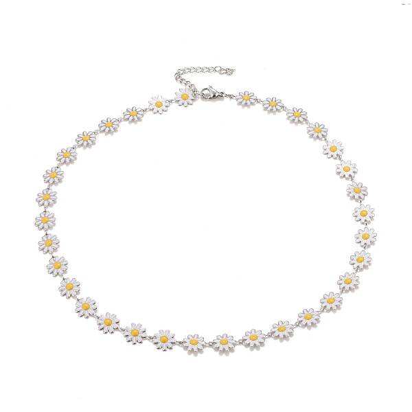 Enamel Daisy Link Chain Necklace