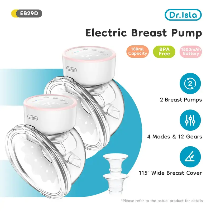 Dr.Isla Electric Breast Pump Hands-Free Use 19mm 24mm 27mm (2 Pack New Mother Breast Pump) 1600mAh Electric Pump EB29D Electr...