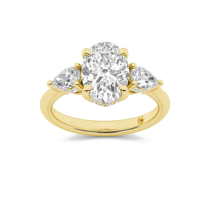 Celestia Three Stone Hidden Halo Oval Lab Grown Diamond Engagement Ring | 18K Yellow Gold 3 1/10 CT. TW.