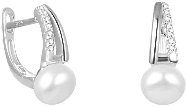 Beneto Elegant silver earrings with real freshwater pearl AGUC2262P