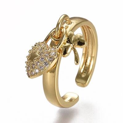 Brass Micro Pave Clear Cubic Zirconia Cuff Rings