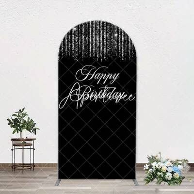 Simple Silver Sparkling Black Arch Birthday Backdrop
