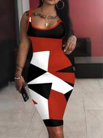 Women's Geometric Print Bodycon Tank Dress, Elegant Sleeveless Round Neck Short Dress for Party Club Dating Wear, Ladies Clo...
