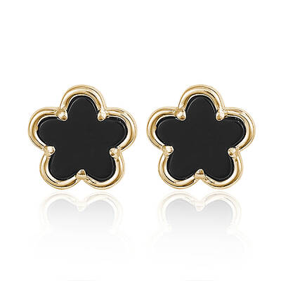 925 Silver Dyed & Heated Black Agate Flower Stud Earrings