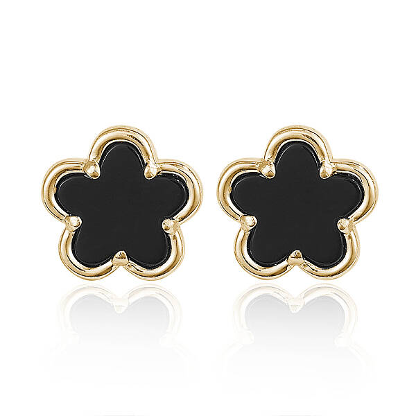 925 Silver Dyed & Heated Black Agate Flower Stud Earrings