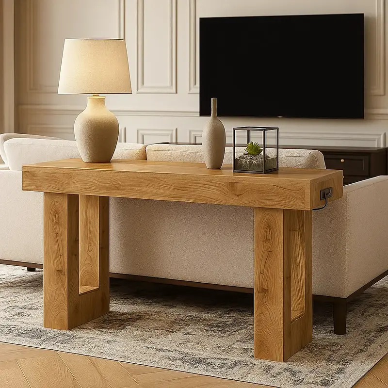 Unikito Narrow Console Table with Electrical Outlet, 63 Inch Entryway Table with Open Shelf, Multi-Functional Farmhouse Sofa ...