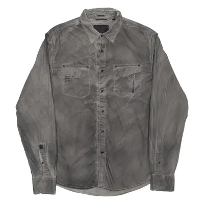 GUESS Acid Wash Mens Plain Shirt Grey Long Sleeve S