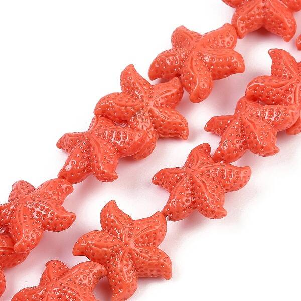 Synthetic Coral Dyed Carved Beads Strands
