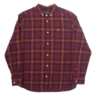 LYLE & SCOTT Mens Shirt Maroon Check Long Sleeve L