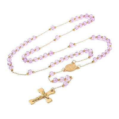 Ion Plating(IP) Crucifix Cross 304 Stainless Steel Rosary Bead Necklaces