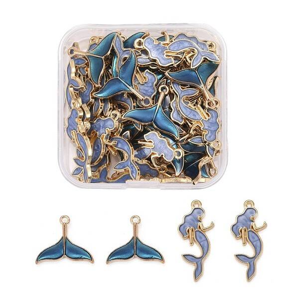 50Pcs 2 Style Alloy Enamel Pendants